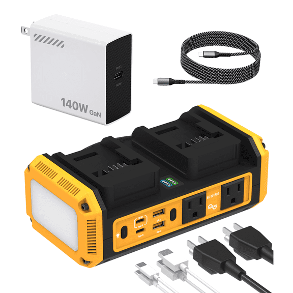 Kzreect 350W Pure Sine Wave Power Inverter & 140W Fast Charger, Compatible with Dewalt 20V Batteries, 20V to AC 120V, 140W Type-C 18W USB-A Fast Charging