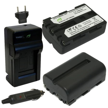 Replacement for Sony Alpha DSLR-A200 Battery (2-Pack, 2200mAh) and Charger
