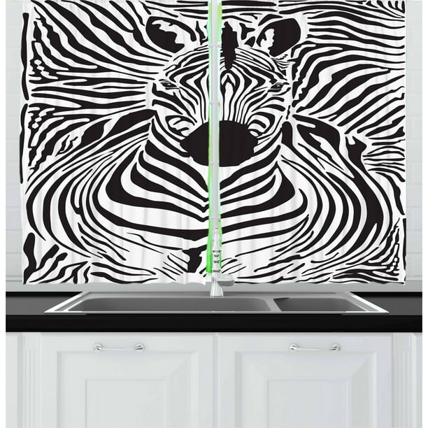 Zebra Print Kitchen Curtains, Illustration Pattern Zebras Skins