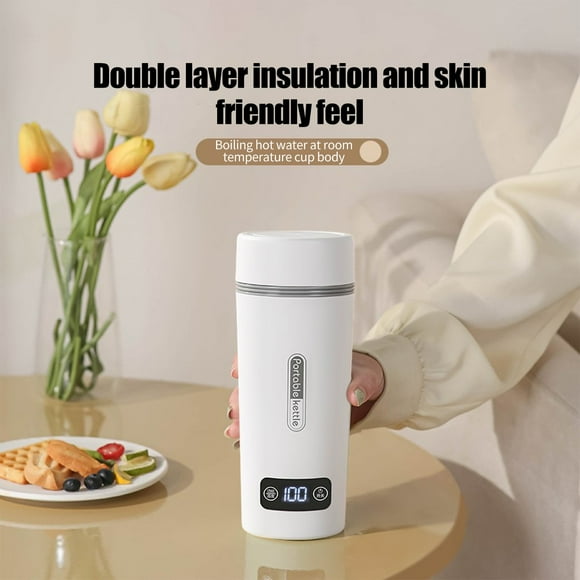 Travel Electric Kettle Portable Small Mini Tea Coffee Kettle Water Boiler, 350ml Water Heater With 4 Temperature Control,304 Stainless Steel White