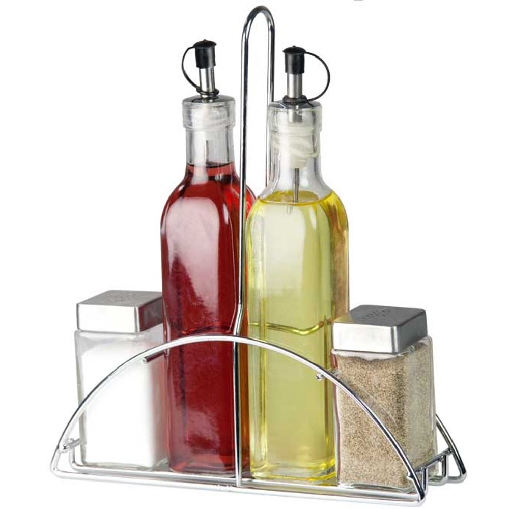 Home Basics 4 Piece Cruet Set with Stand