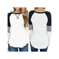 thumbnail image 4 of SAYOO Women Casual Patchwork T-shirt, Autumn  Winter Striped Long Sleeve Round Neck Pullover, 4 of 5