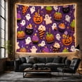 thumbnail image 5 of Cartoon Ghosts with Candy on Purple Field, Playful Retro Style for Halloween Decor Lovers, Spooky Wall Art, Halloween Gift, Tapestry Wall Hanging for Bedroom and Dorm, 5 of 6