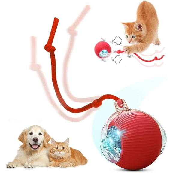 Interactive Cat Toy,Automatic Rolling Ball Smart Cat Dog Toy,Electric Pet Self-moving Kitten Game,Red