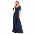 thumbnail image 6 of Wedding Dress Wedding Guest Dresses for Women Sexy Long Skirt Short Sleeve V-neck Beads Slim Fishtail Bridesmaid Dinner Dress Female, 6 of 9