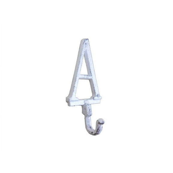 Whitewashed Cast Iron Letter A Alphabet Wall Hook 6"