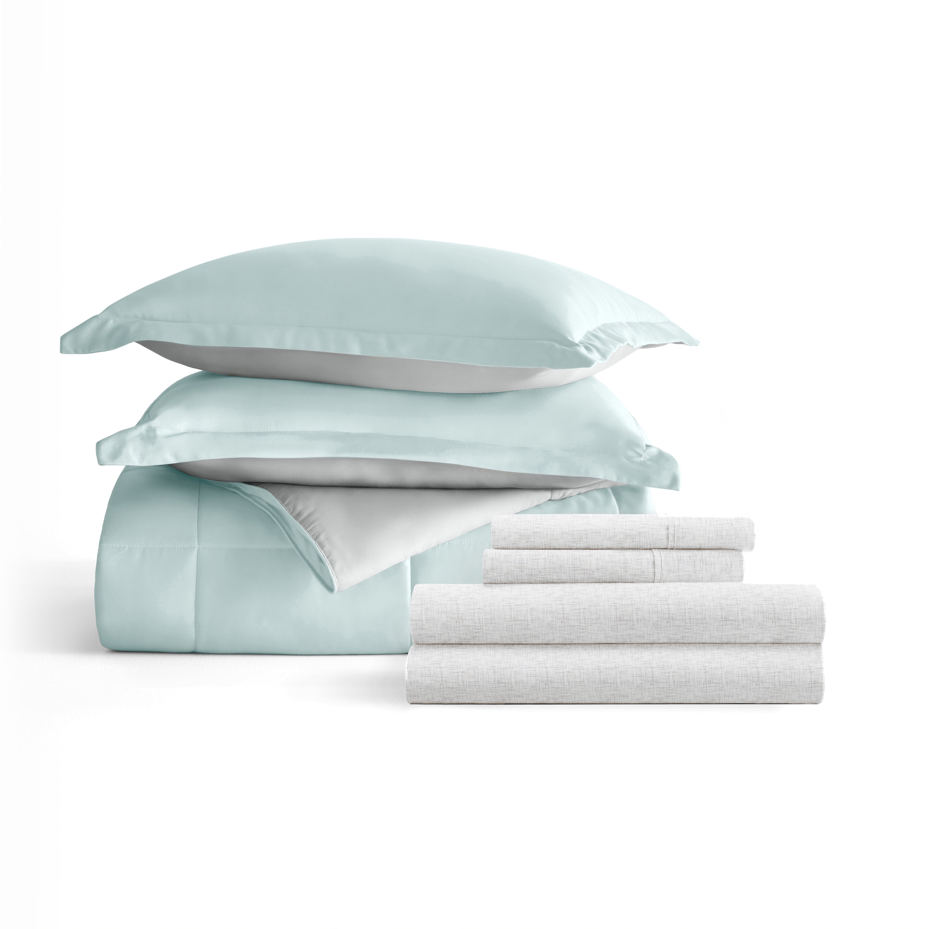 Noble Linens 7 Piece Bedding Bundle, Reversible Comforter and Patterned Sheet Set, King