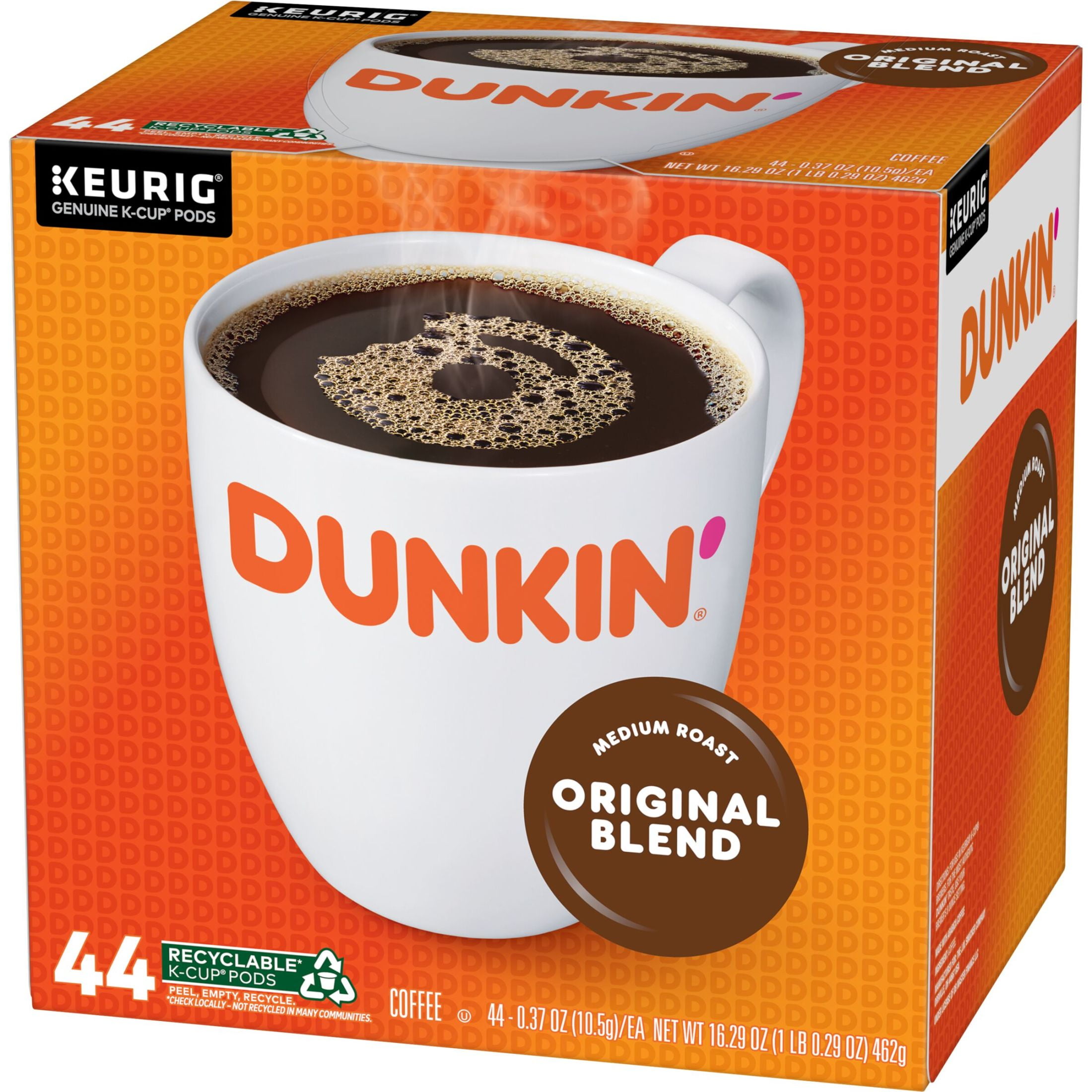 Dunkin’ Original Blend Medium Roast Coffee, Keurig K Cup Pods, 44 Count Box