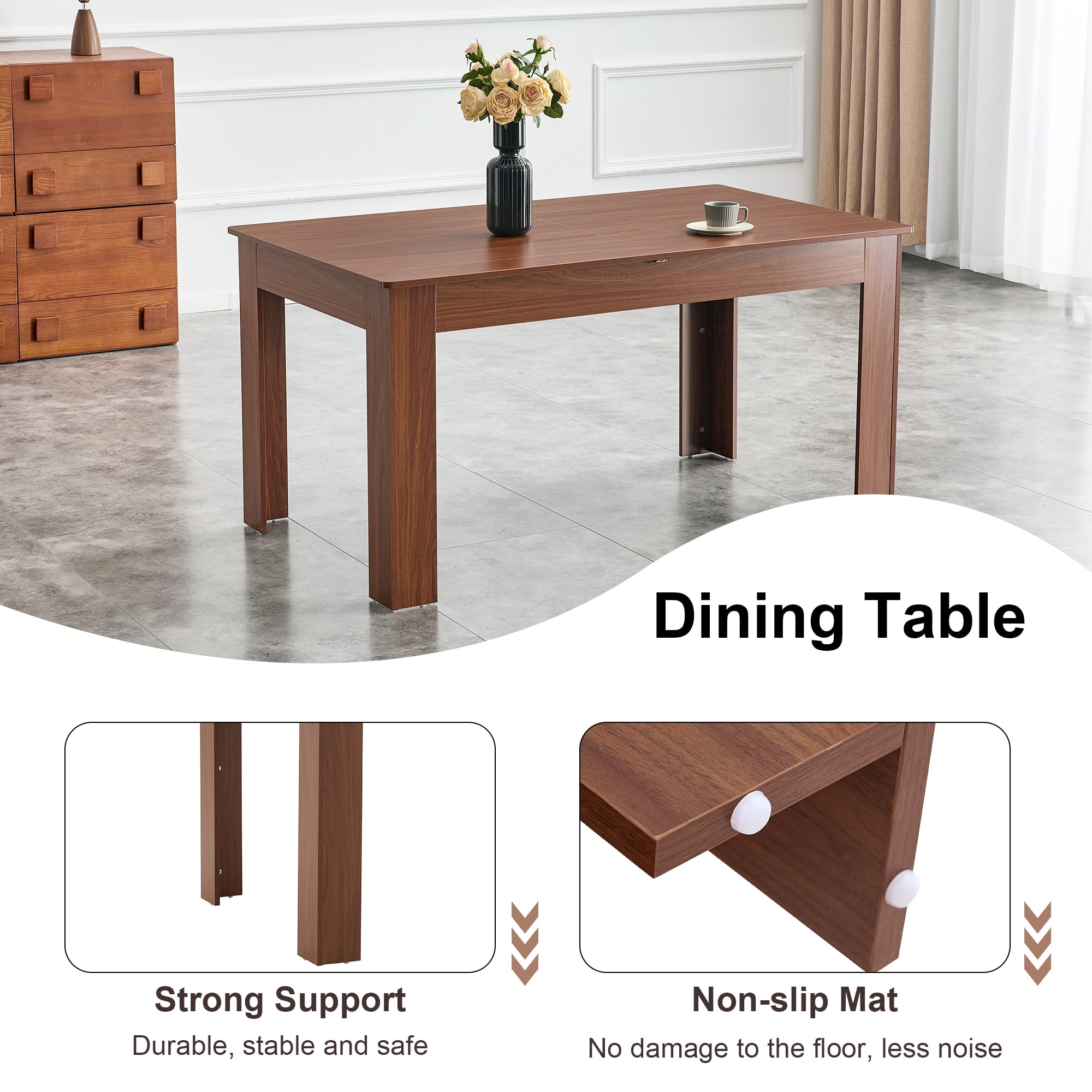 Shikeyi 59"-86" Extendable Dining Table for 6-10 People, Modern Rectangular Walnut MDF Kitchen Extendable Table with Adjustable Length, Space-Saving Walnut Finish Dinner Table, for Small Dining Room