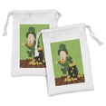 thumbnail image 1 of Leprechaun Fabric Pouch Set of 2, Saint Patrick's Day Cartoon with Shamrock and Coin Pot, Small Drawstring Bag for Toiletries Masks and Favors, 9" x 6", Lime Green Multicolor, by Ambesonne, 1 of 2