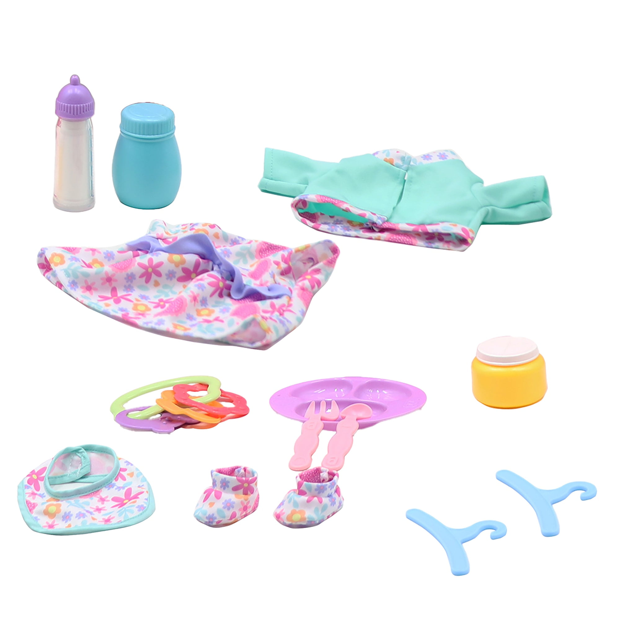 Dream Collection: Deluxe 12" Baby Doll & Backpack Wardrobe Set - Rainbow & Bunny - Carrier Bag, Extra Outfit, Toy Feeding & Care Accessories, Kids 2+