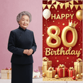 thumbnail image 6 of Golden Decor Happy 80th Birthday Banner Red Background 80th Birthday Display Crown Design Balloon Elements Golden Birthday Backdrop for Elderly Birthday Family Gathering Milestone Party, 6 of 8