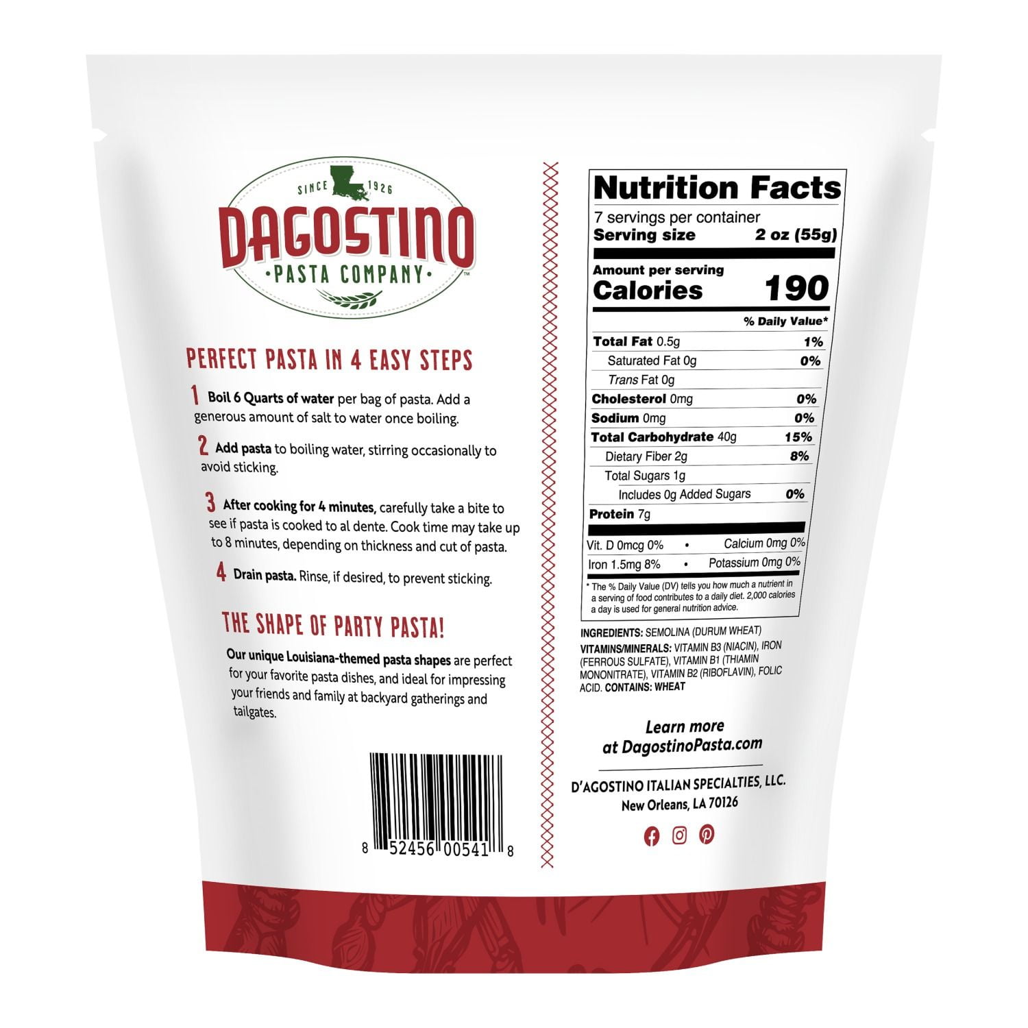 (2 pack) D'Agostino Crawfish Cut Pasta 14.4 oz, Authentic Creole-Italian, Shellfish-Free