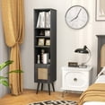 thumbnail image 2 of Costway Rattan Storage Cabinet Freestanding Slim Organizer Wood Display Rack Living Room Black, 2 of 10
