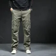 thumbnail image 4 of Pantalones cargo rectos para hombre, pantalones casuales para hombre, multibolsillos, estilo coreano de lujo, Y2k, vintage, corte regular, 4 of 5