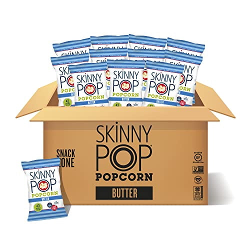 Skinnypop Butter Popcorn , 12Ct, 1Oz Individual Snack Size Bags, Skinny