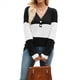 thumbnail image 1 of Camiseta Holgada con Botones y Cuello en V de Larga para Mujer, Otoño e Invierno 2025, con Contraste de Color Negro M, 1 of 10