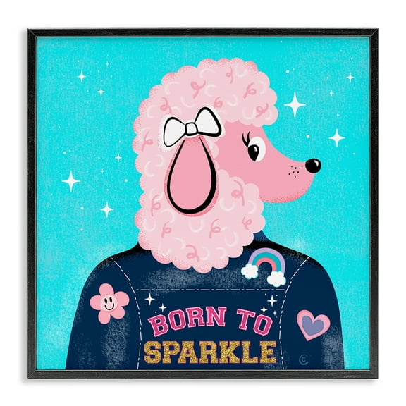 Stupell Industries Born To Sparkle Poodle Animals Painting Black Framed Art Print Wall Art, 12 x 12