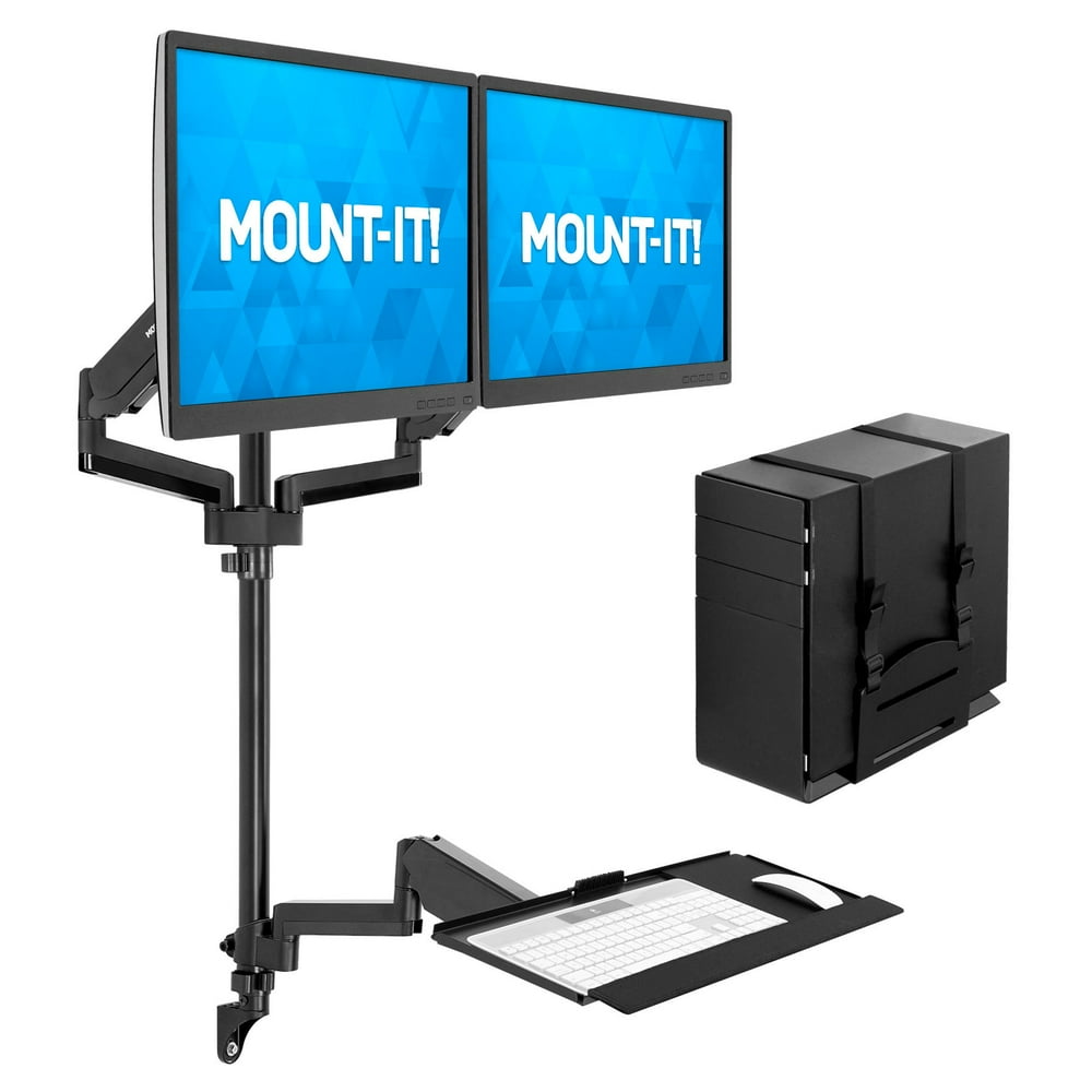 MountIt! Dual Monitor Wall Mount Workstation Fits 1332 Inch Monitors