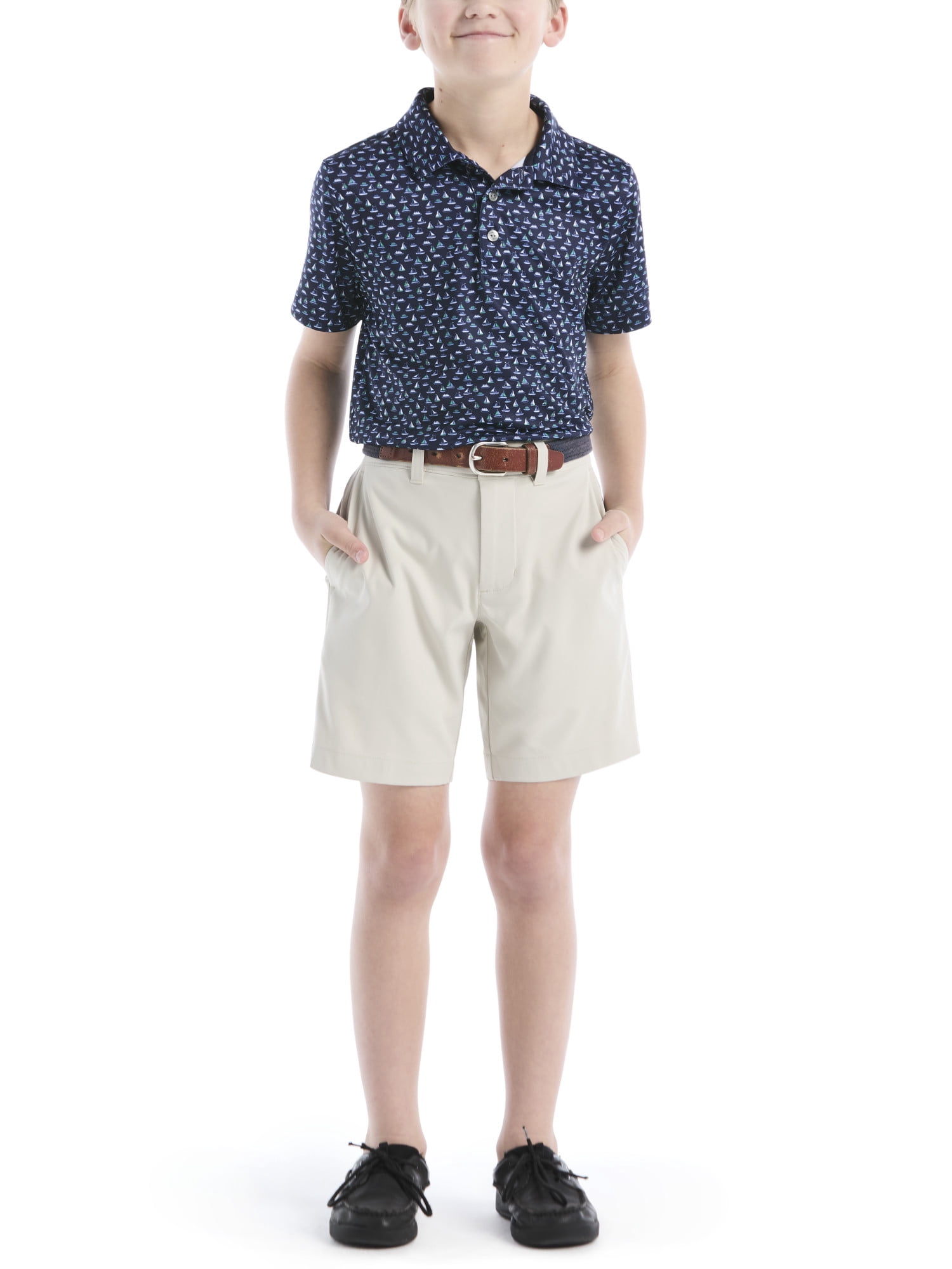 Ben Hogan Performance Little Boys and Big Boys Ships and Boats Printed Short Sleeve Golf Polo Shirt, Sizes 4-18