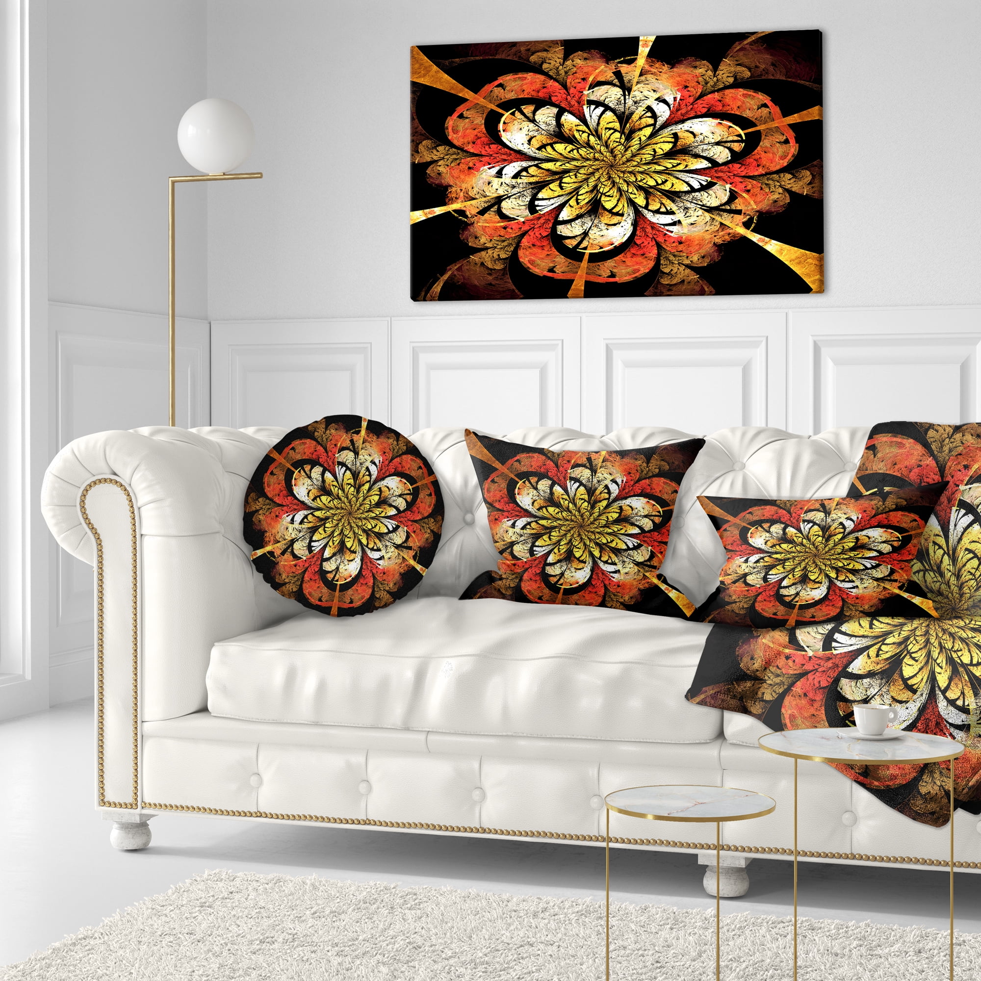 Designart Dark Yellow Orange Fractal Flower - Abstract Throw Pillow - 12x20