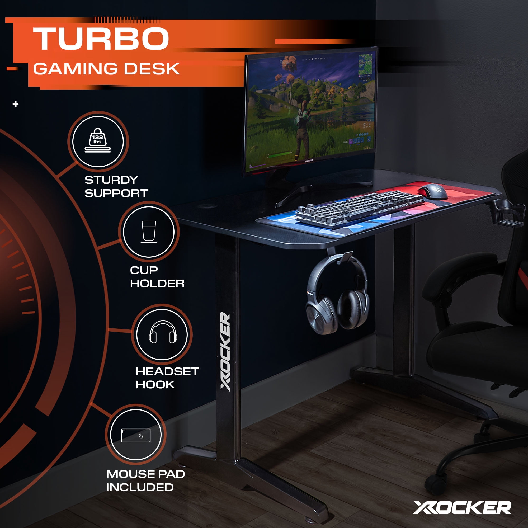 X Rocker Turbo Gaming Desk with Mousepad, Black