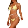 thumbnail image 4 of INSPIRE CHIC Conjuntos de Bikini con Anillo en Forma de Corazón para Mujeres, 2 Piezas, Color de Contraste, Push Up, Atado, Tejido Acanalado, Trajes de Baño Amarillo Grande, 4 of 5