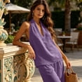 thumbnail image 7 of Plain Lightweight Halter Sleeveless Tank Tops For Women Relaxed Fit Breathable V Neck Linen Shirts Vacation Daily Wear Purple M, 7 of 7