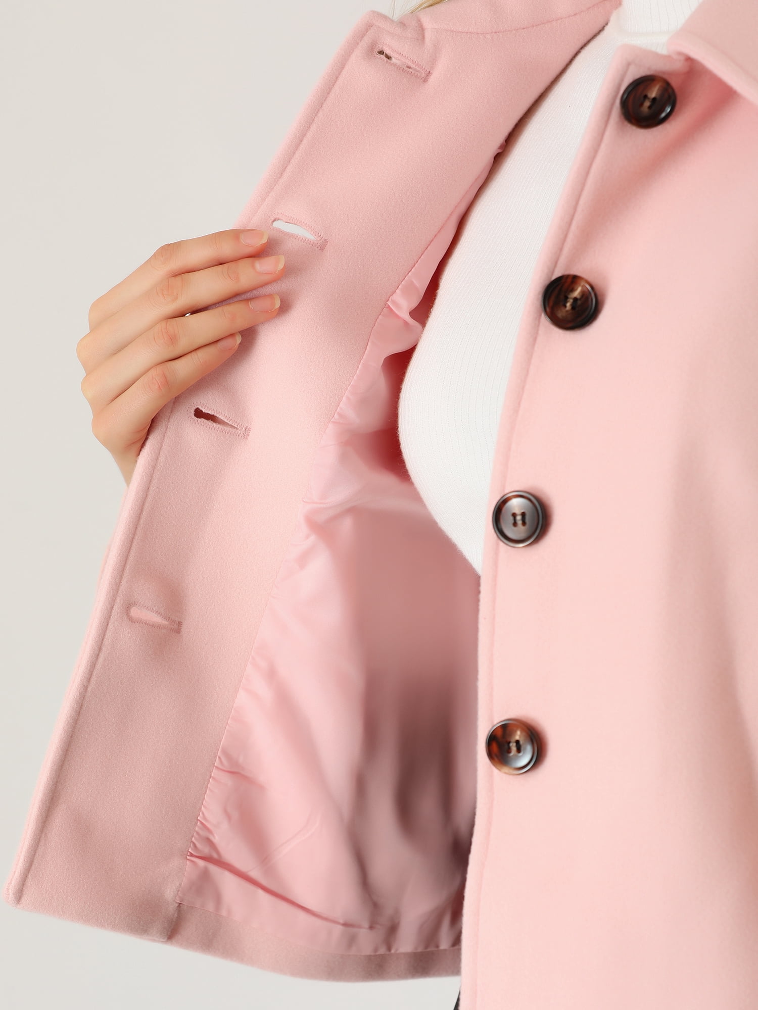 DARING DIVA Women's Turn Down Collar Single Breasted Outwear Winter Pea Coat Pink M