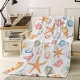 thumbnail image 2 of Shell Starfish Coastal Flannel Blanket for Bed, Summer Beach Ocean Watercolor Soft Cozy Warm Couch Throw Blanket, Lightweight Fluffy Plush Bedding Blankets for Sofa Decor All Season 31.5"x47", 2 of 7