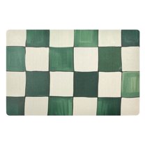 Yayeee Doormat for Indoor Entrance 32" x 20" Non Slippery Floor Rug, Green and White Plaid Pattern