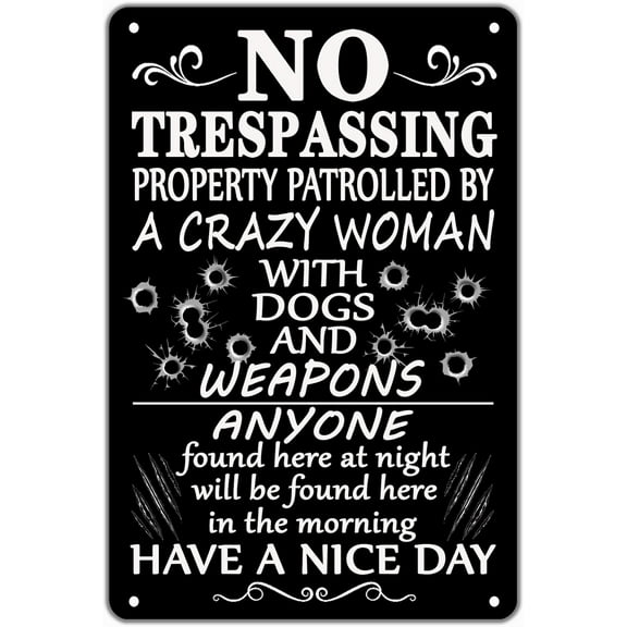 Funny No Trespassing Signs Private Property No Soliciting Yard Sign Beware Of Dog Warning Metal Tin Signs For House Door Home Protected Sign 8'' X 12''