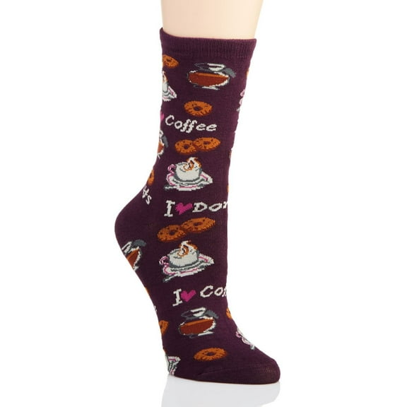 MeMoi I Love Coffee Bamboo Blend Crew Socks - Womens - Female, 9-11, Blackberry Wine