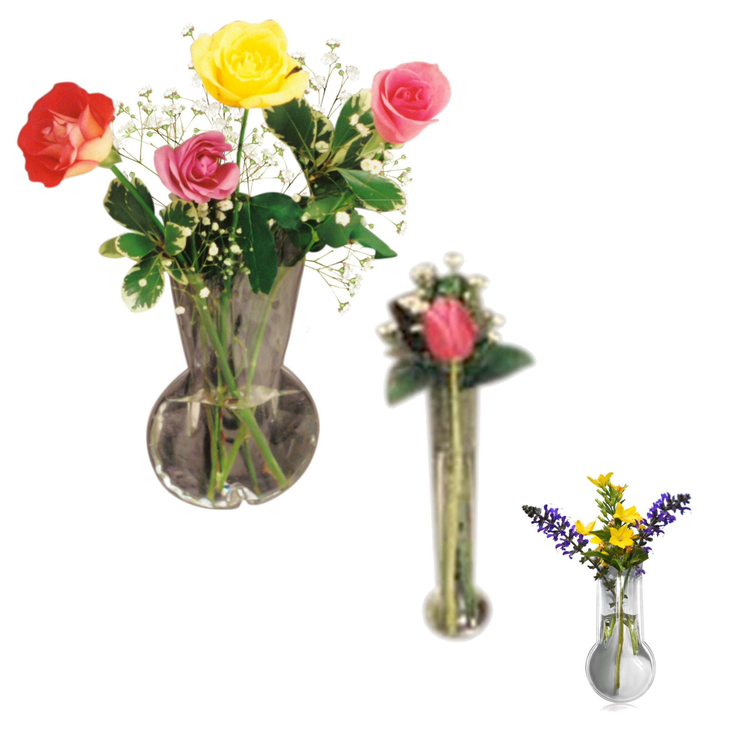 Window Vase Single Bulb Style Made of Flexible Vinyl Fill with Water and Stems 