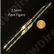 10k Gold Figaro Cuban ID Bracelet Engravable for Child Kid Baby Children Unisex (5.5",Figaro Pave,2.5mm)
