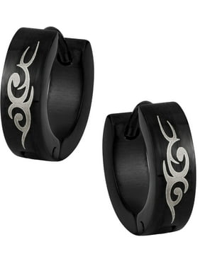Men S Earrings Product Image 316l Surgical Steel Anodized Black Tribal Symbol Hoop Earrings For Men