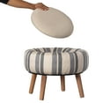 Modern Striped Round Fabric Ottoman with Inner Storage , White and Blue ...