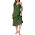 thumbnail image 2 of INSPIRE CHIC Womens Nightgown Satin Floral Jacquard Spaghetti Strap Sleeveless V Neck Long Midi Full Slip Sleepwear XS Green Flower, 2 of 6