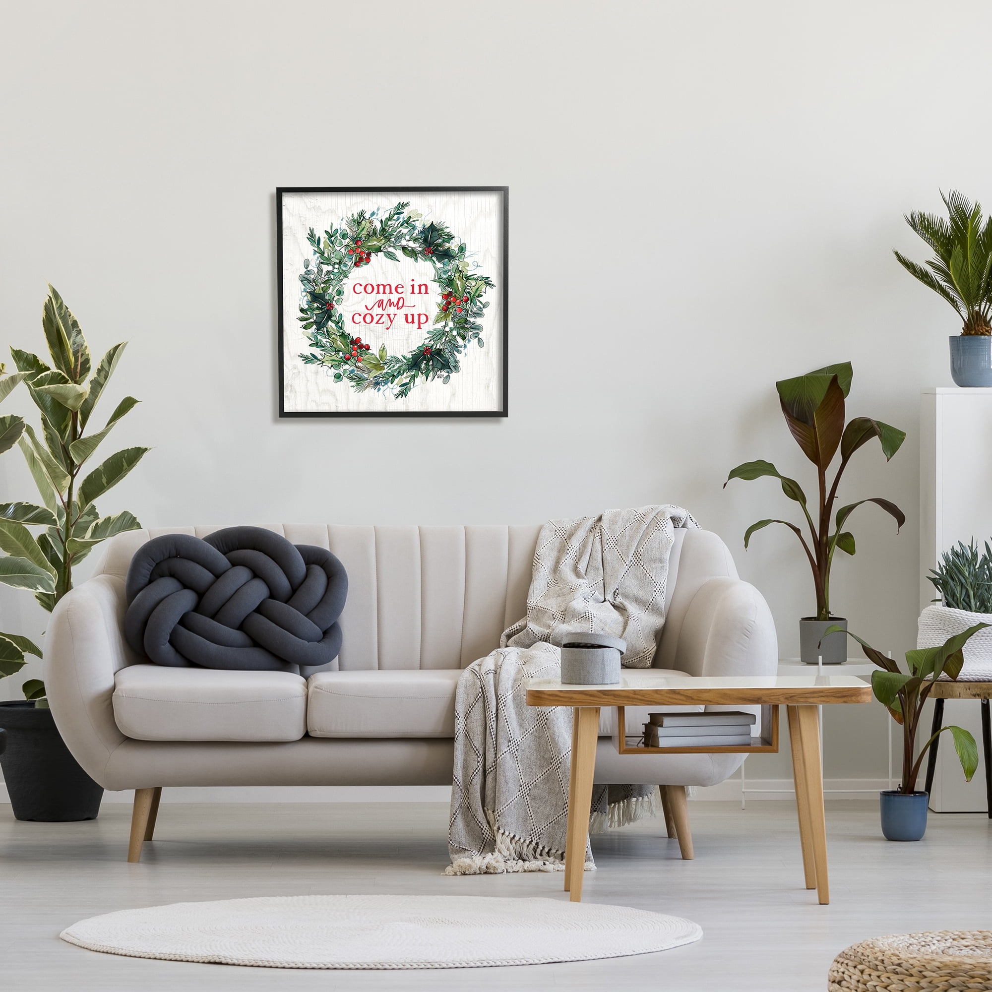 Stupell Industries Come In and Cozy Up Winter Red Holly Inspirational Painting Black Framed Art Print Wall Art, 24 x 24