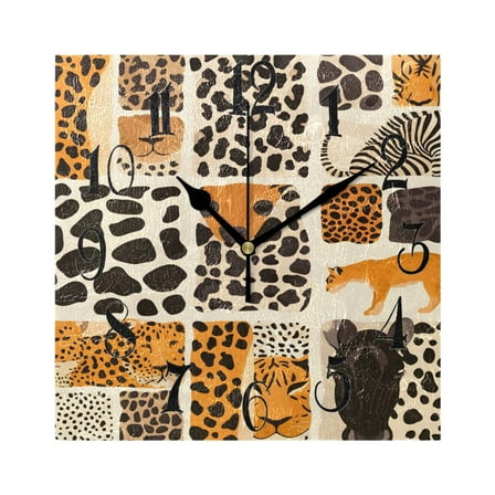 Leopard Cheetah Wall Clock Decorative Square Silent Non-Ticking Operated Clocks Aesthetic for Bedroom Living Room