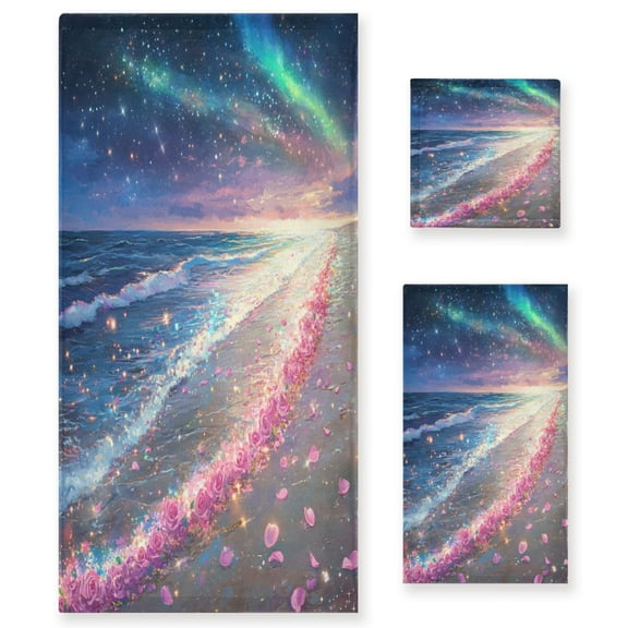 BZSMCE 3piece Bath Towel Sets Hand Bath Towels Fashion Rose Beach Printed Towel Sets
