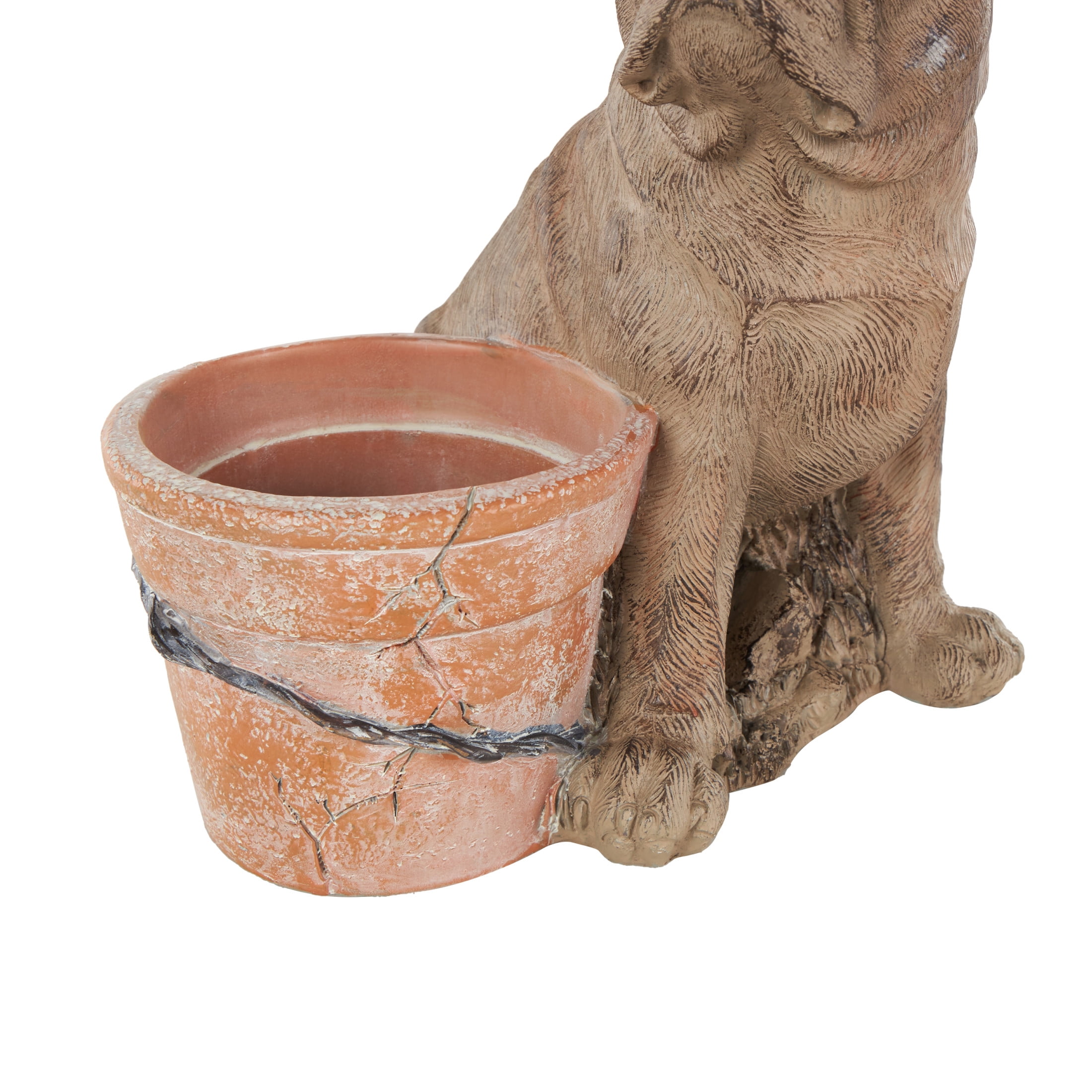 DecMode 10" x 11" Textured Brown Resin Dog Planter with Antique Pot
