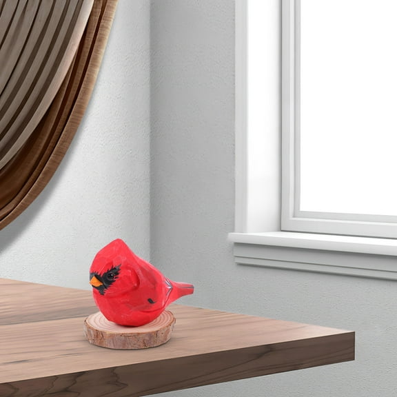 OULII Durable Handcrafted Red Wooden Bird Figurines for Home Decor Charming Collectible Accent 4.5 Inches