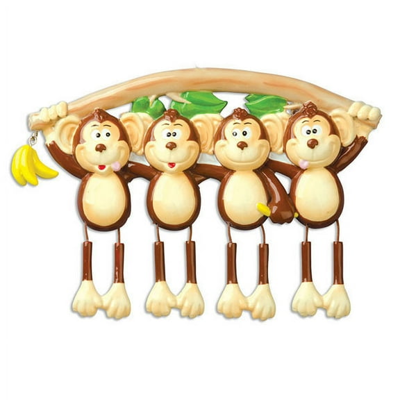 Monkey Family 4 Personalized Christmas Ornament DO-IT-YOURSELF