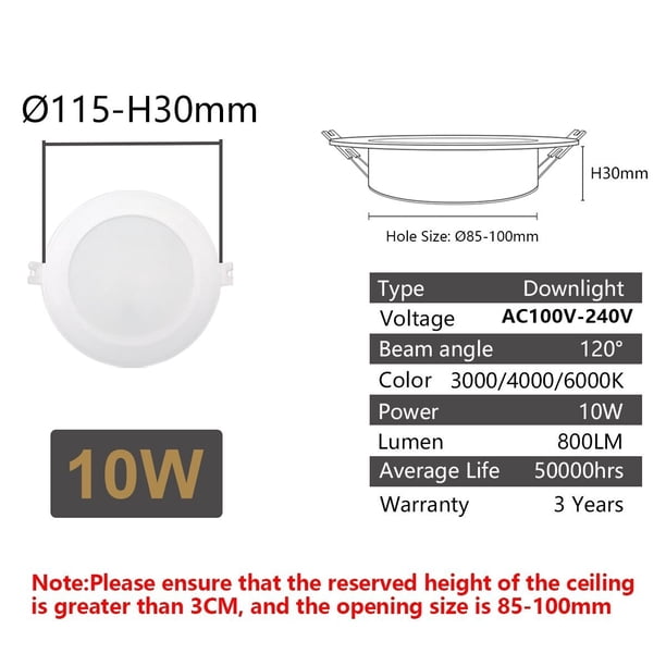 Luz LED empotrada ultrafina, panel de AC100-240V, 6W-24W, luz blanca cálida ultrabrillante, se puede utilizar en la cocina y el estudio