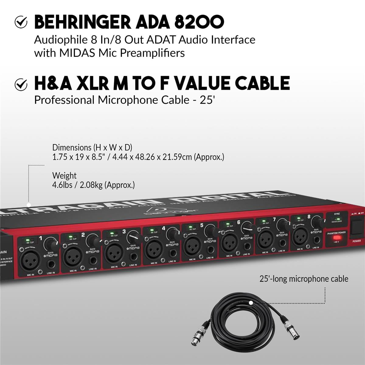 【11796】Behringer ADA8200 ULTRAGAIN Behringer ULTRAGAIN ADA8200 High-Quality 8x8 ADAT 0800-AAB86-US1