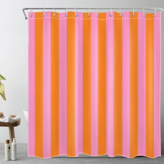 NEONWE Pink and Orange Striped Shower Curtain Cute Boho Mid Century Minimalist Abstract Bathroom Shower Curtain Modern Aesthetic Girl Art Shower Curtain Home Decor with 12 Hooks 72x72 Inches