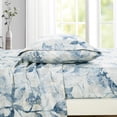 thumbnail image 4 of Chezmoi Collection Monica 4-Piece Tropical Floral Bed Sheet Set, Blue Gray White Textured Floral Printed Microfiber 14-Inches Deep Pocket Sheets & Pillowcases Set, King, 4 of 9