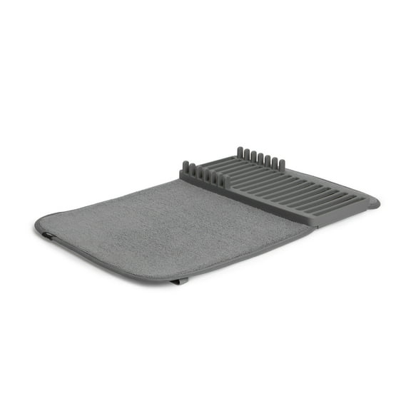 Umbra Udry Mini Dish Drying Rack & Microfiber Dish Mat - Space-Saving Lightweight Design Folds Up For Easy Storage 20 X 13 Inches