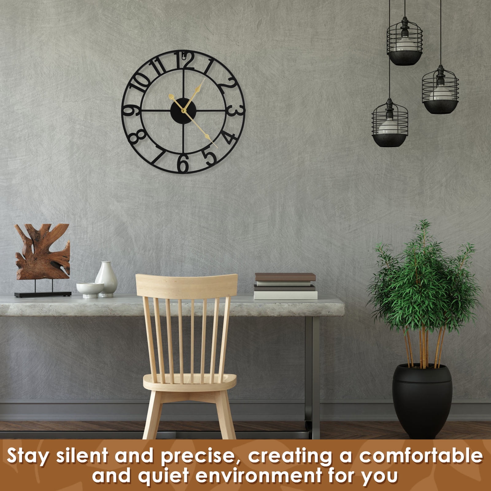 Adifare Large Wall Clock 16in Round Silent Wall Clocks Non Ticking Battery Operated Wall Clock Vintage Rustic Iron Wall Clock Decorative Clock for Home Office Decoration